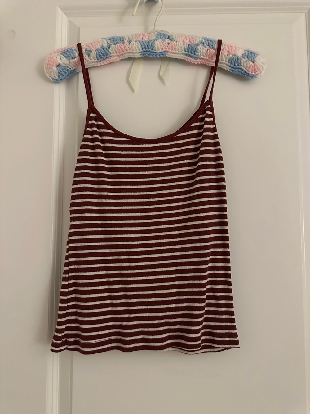 Brandy Melville Striped Burgundy and White Spaghetti Strap Tank Top